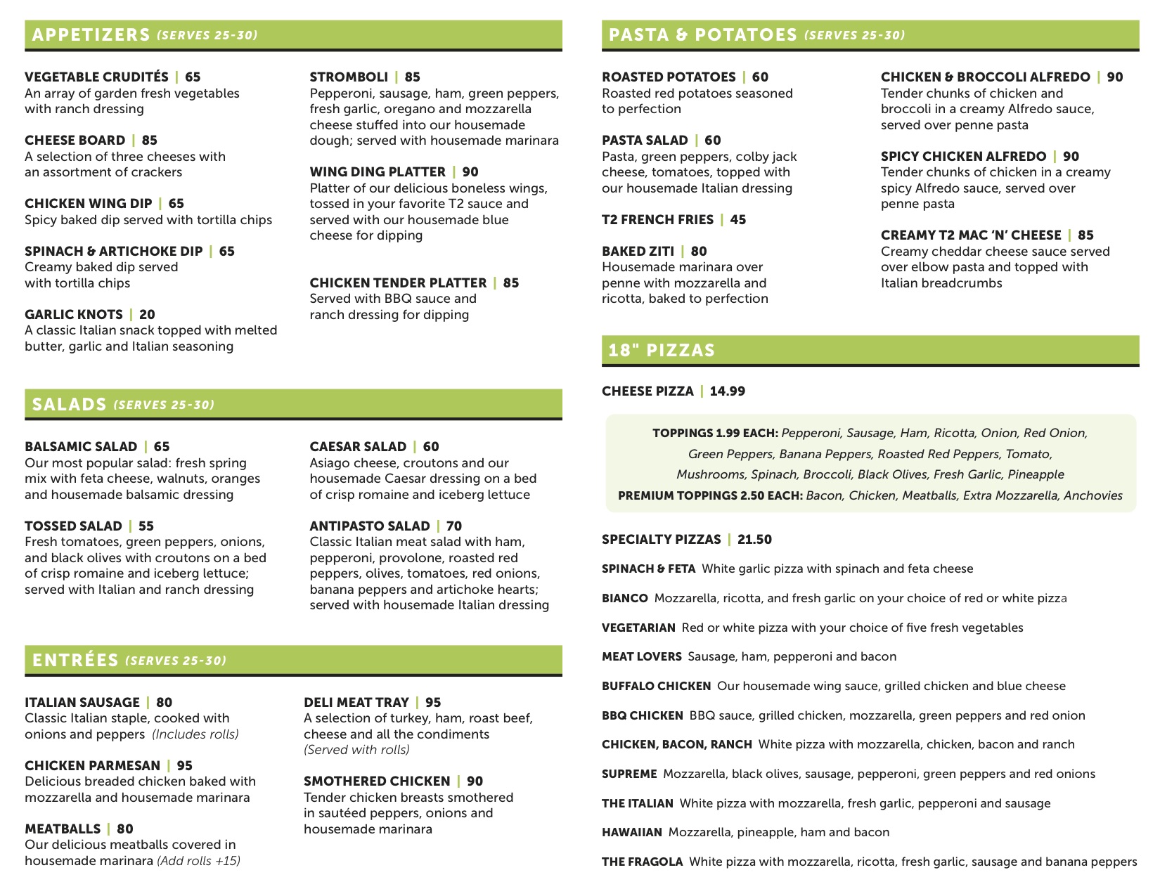 MENUS Trappers II Pizza & Pub